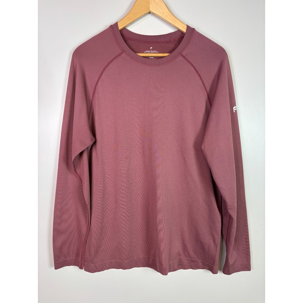 Fabletics Mens Medium M Training Day Long Sleeve Shirt Maroon Raglan Performance